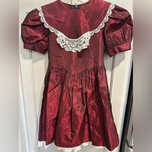 Vintage Gunne Sax crimson red girls party dress size 6 girls with Lace Trim